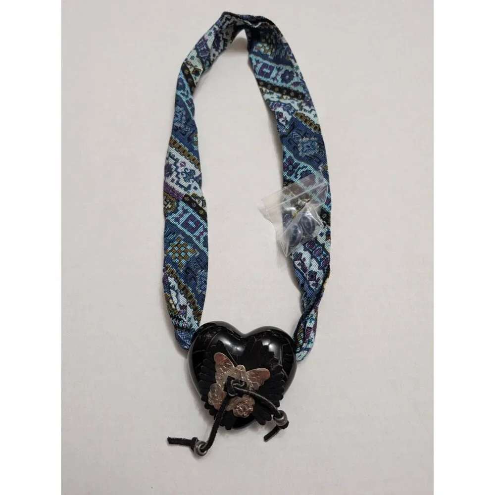 Handmade Necklace stud earring cearmic bandana black heart butterfly necklace